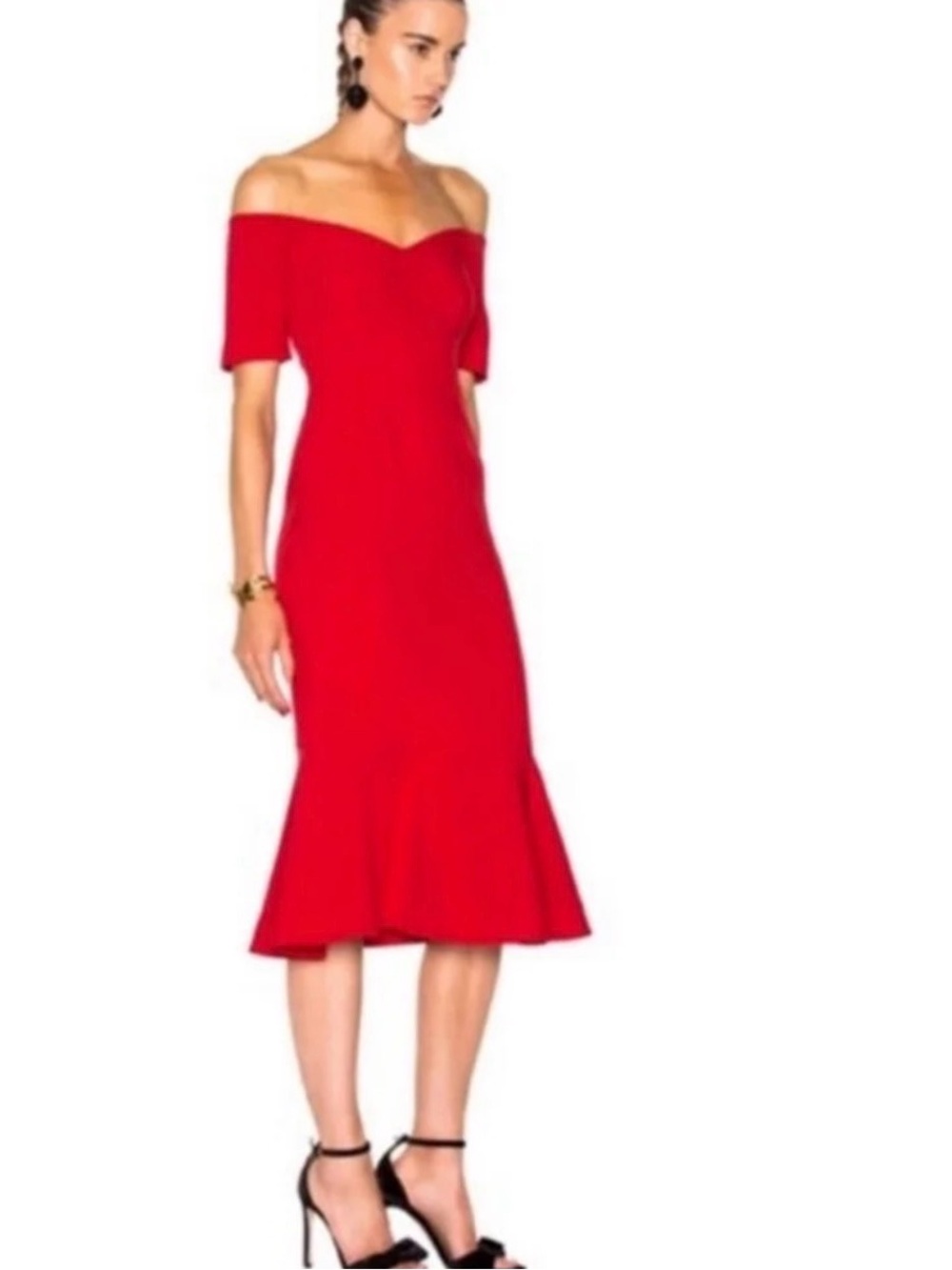 cinq a sept Red Off-Shoulder Midi Dress